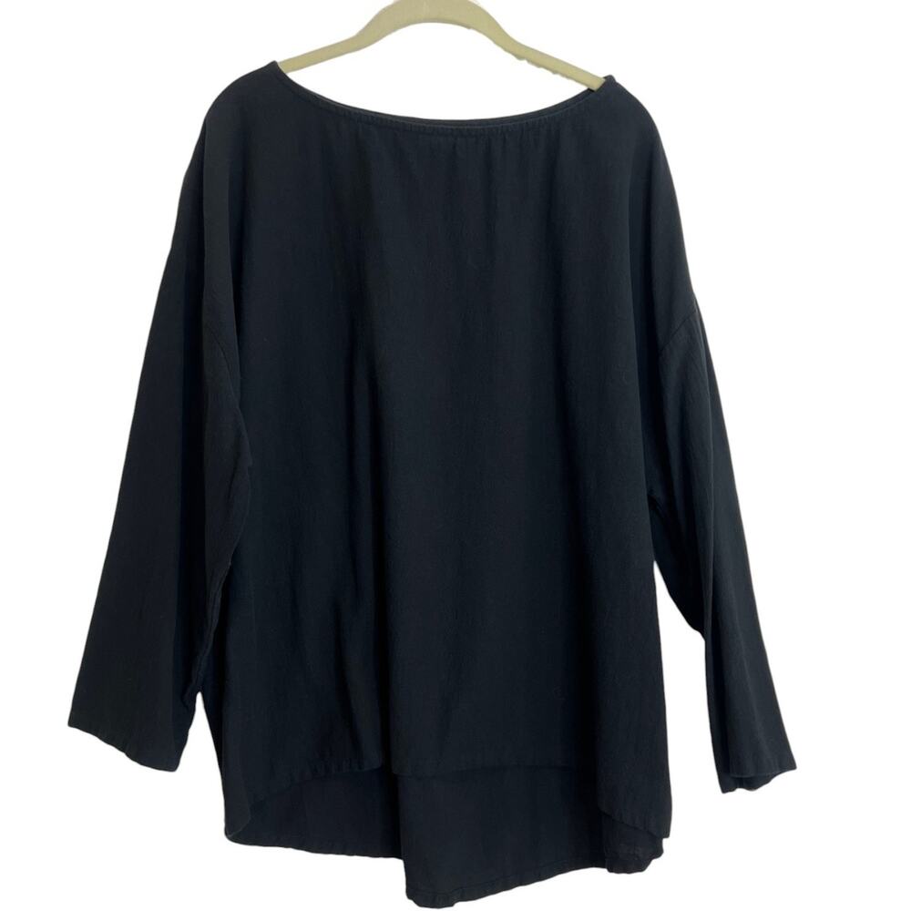 Soft Surroundings Womens Boatneck Tunic Top Black Lagenlook Size 1X Cotton